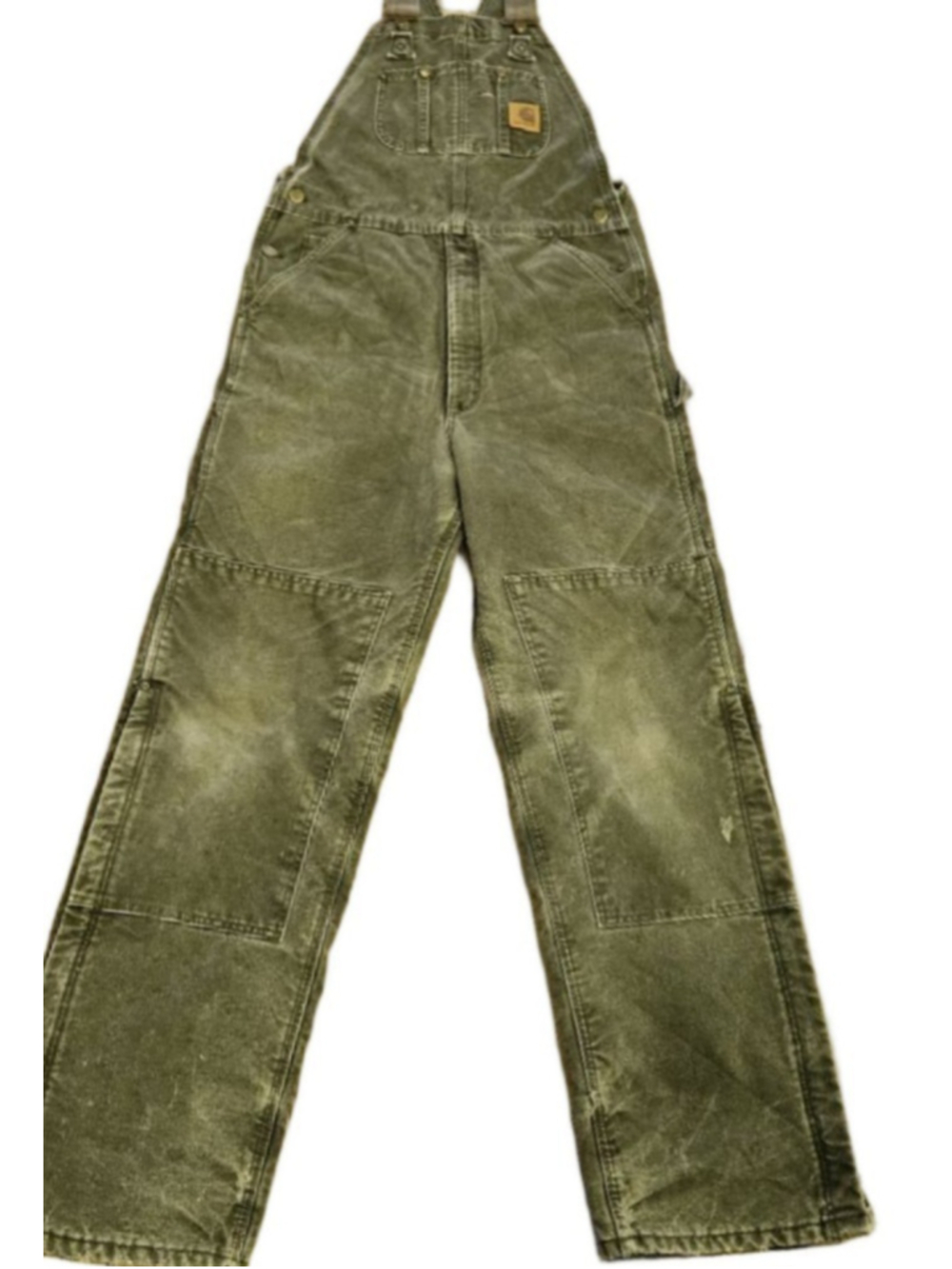 Vintage Carhartt R27 MOS Moss Green Quilt Lined Double Knee Bib Overalls Made US